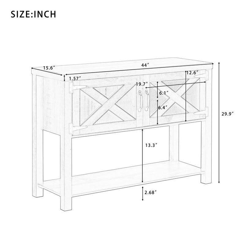 44x22 Grey Wood Metal TV Stand with Storage Cabinets and Shelves D603