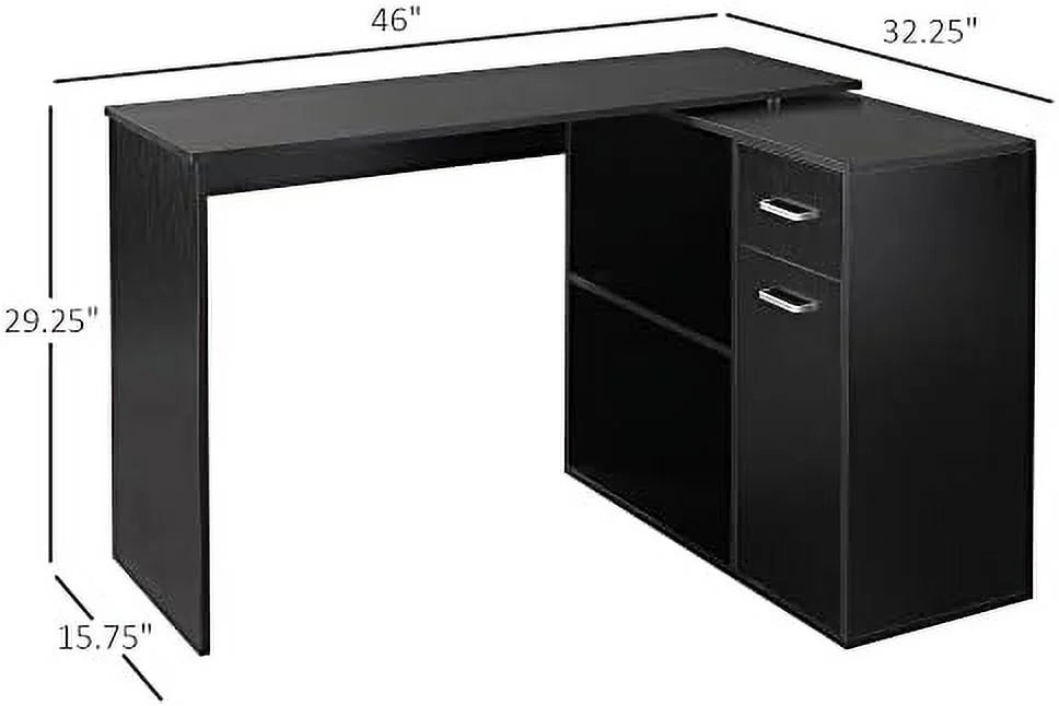 L Shaped Computer Desk with Shelves Drawer and Cabinet White Q334657