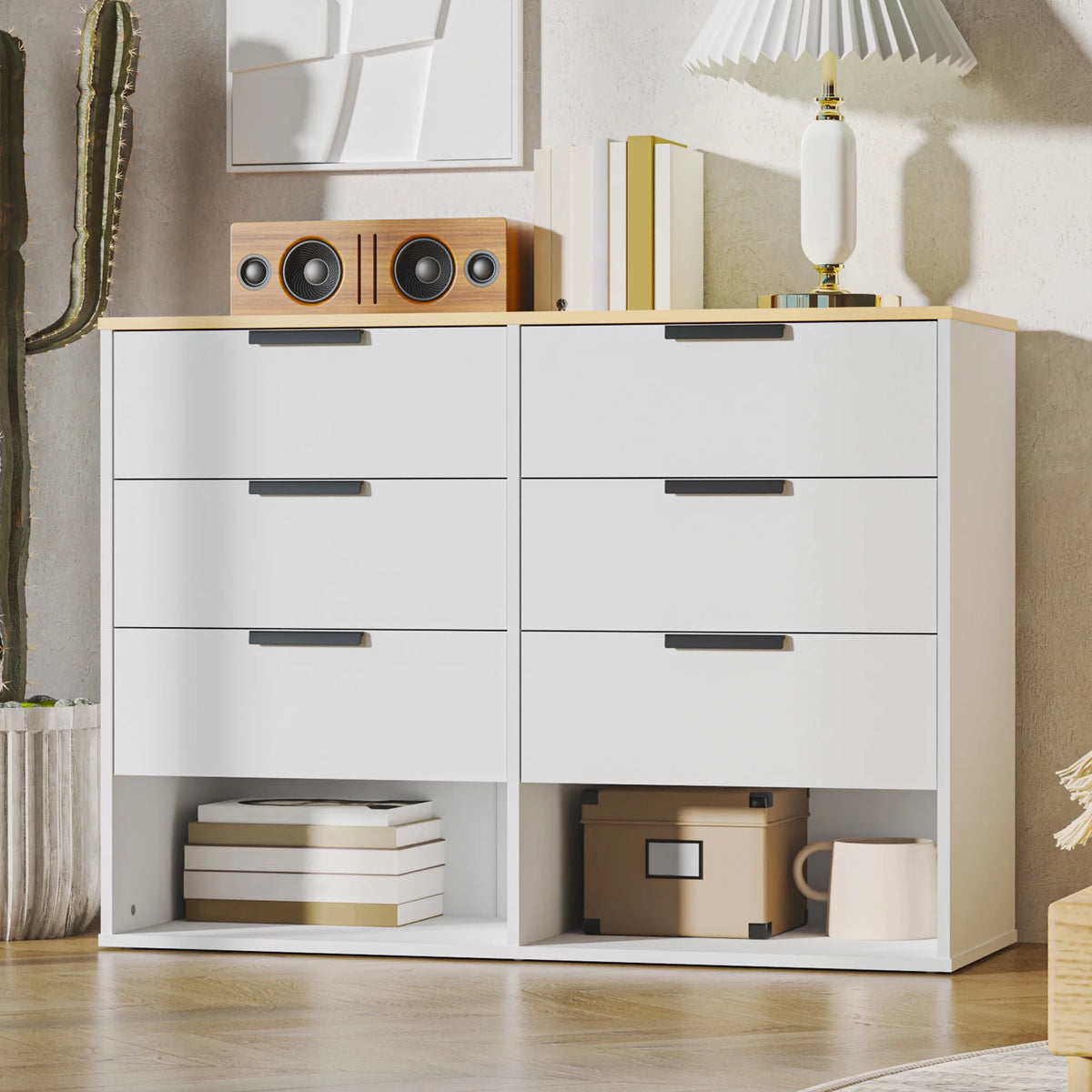 White 6 Drawer Wood Dresser V11429