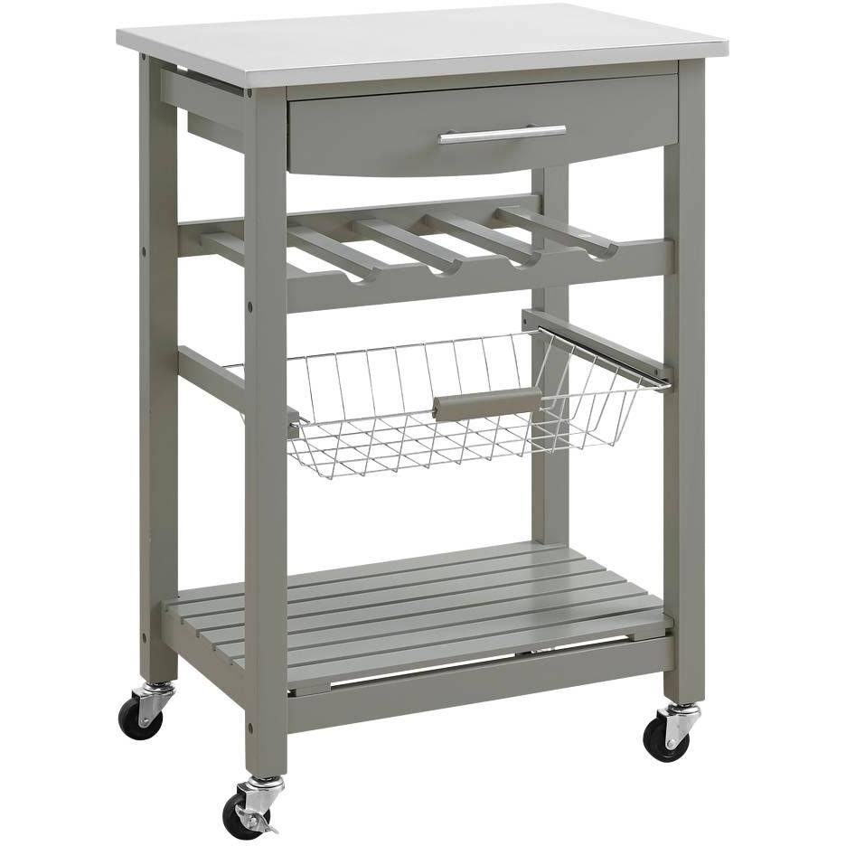 Gray Wood and Stainless Steel Kitchen Cart X3610