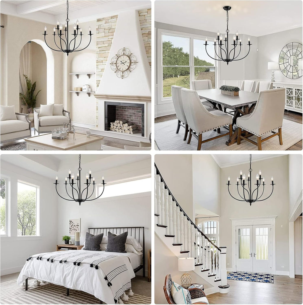 Black 9 Light 2-Tier Iron Chandelier H483393