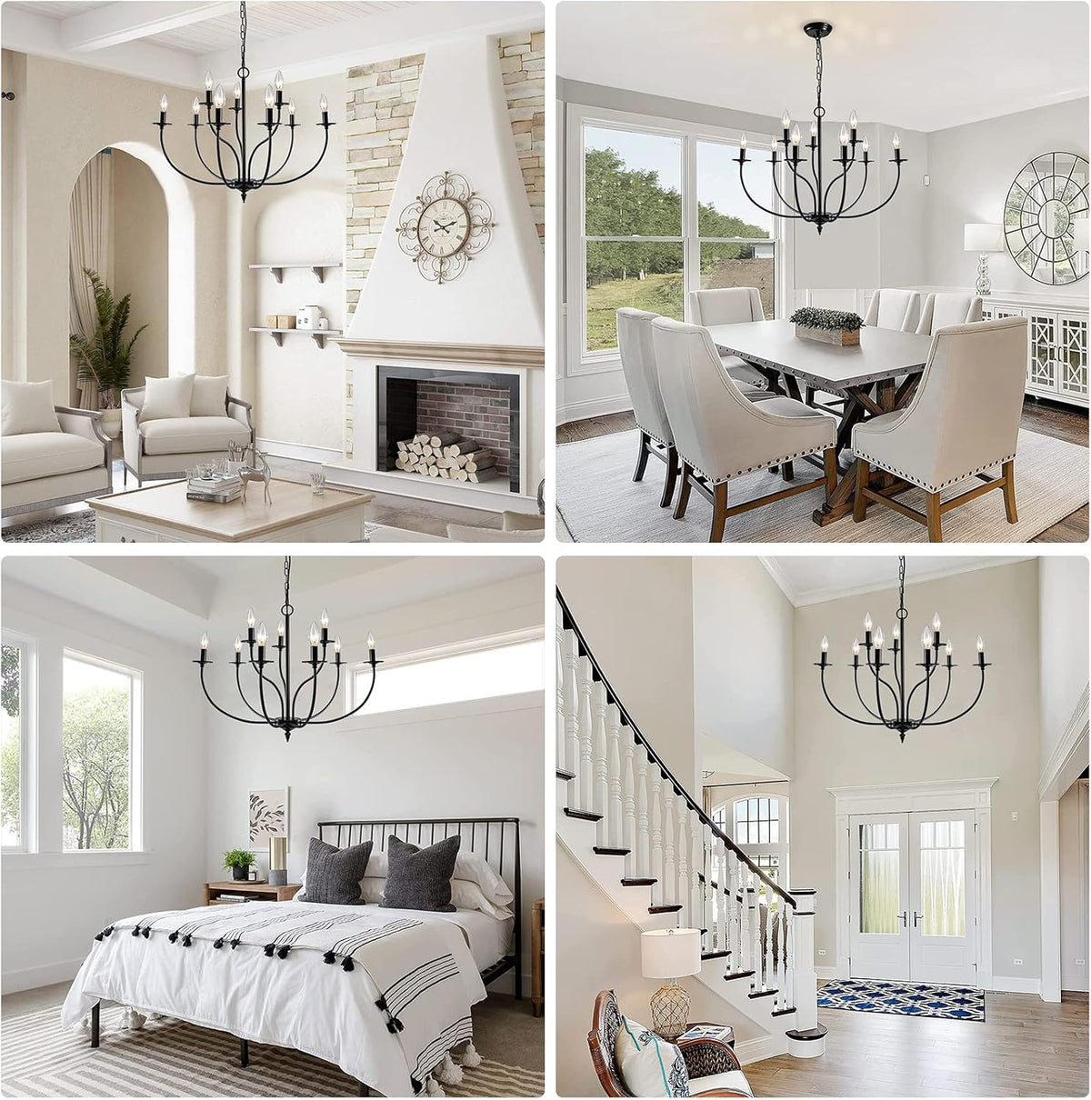 Black 9 Light 2-Tier Iron Chandelier H483393
