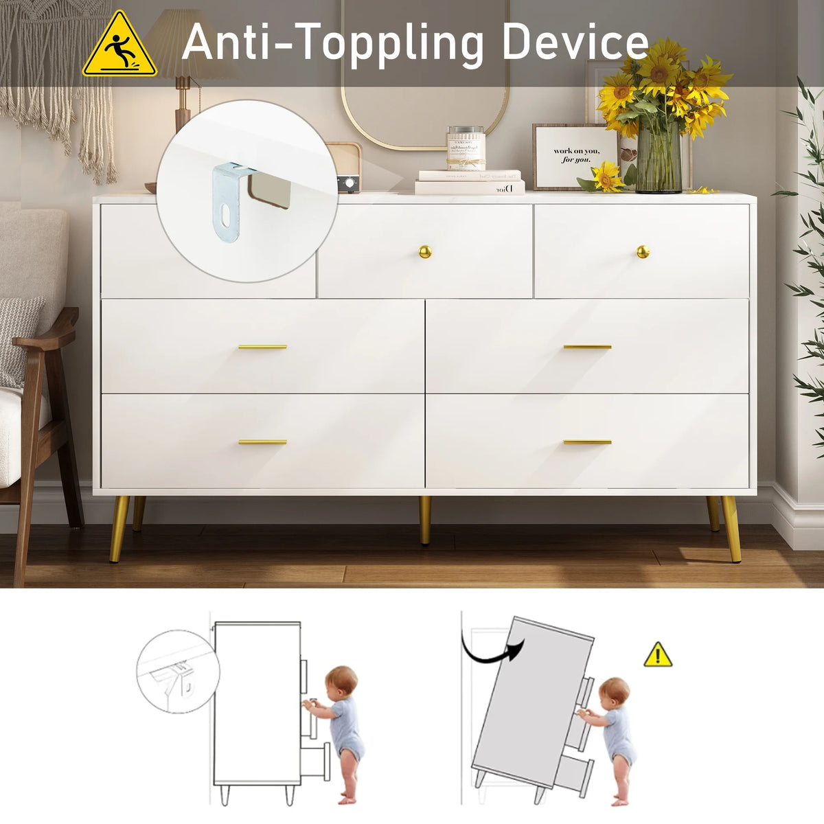 White 7 Drawer Wood Dresser Z16037