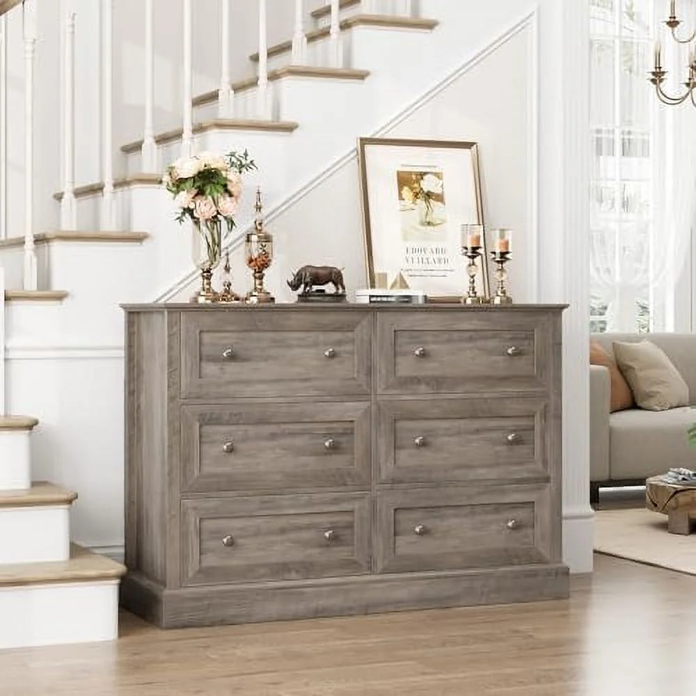 6 Drawer Double Dresser Wood Chest of Drawers X863