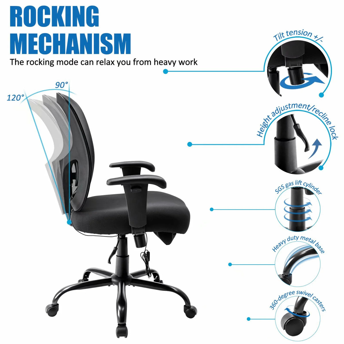 Big & Tall Black Mesh Ergonomic Office Chair with Lumbar Support F105