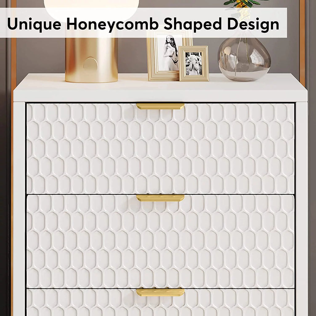 White and Gold 3 Drawer Nightstand G830411