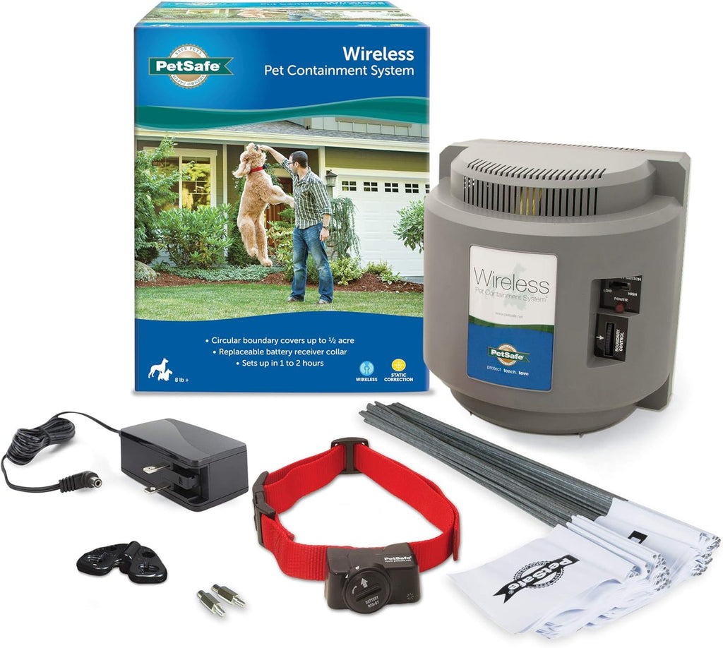 Wireless Pet Containment System, Covers up to 1/2 Acre, Waterproof Receiver with Tone / Static Correction Z133127