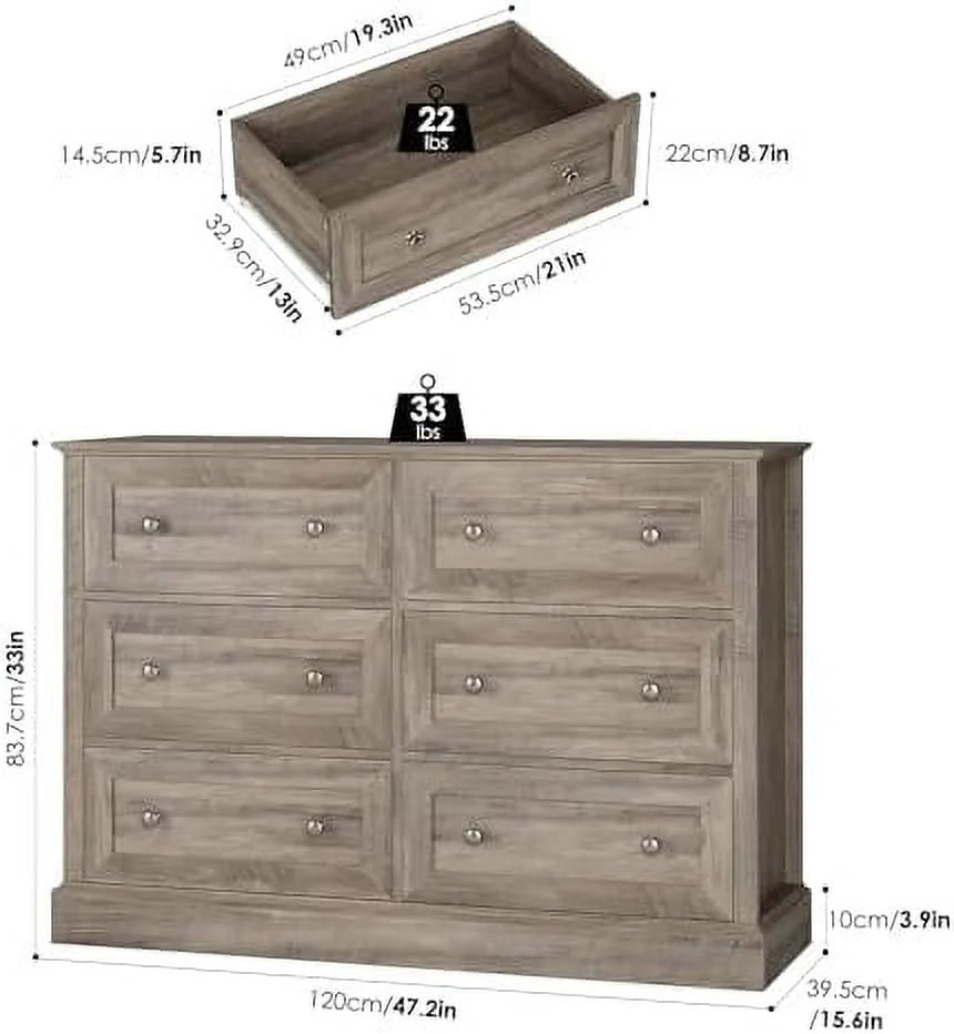 6 Drawer Double Dresser Wood Chest of Drawers X863