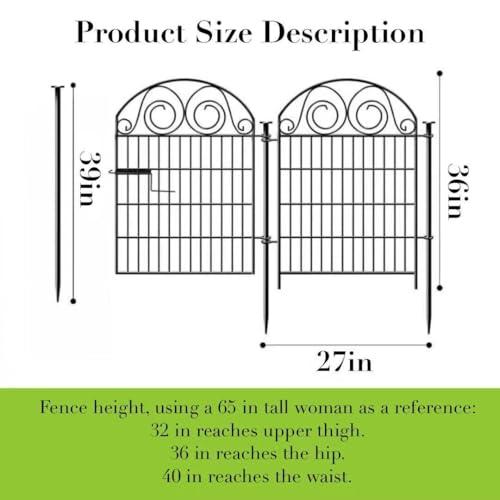 Tall Metal Garden Fence Animal Barrier with Gate, 40 in 12 Panels E292972