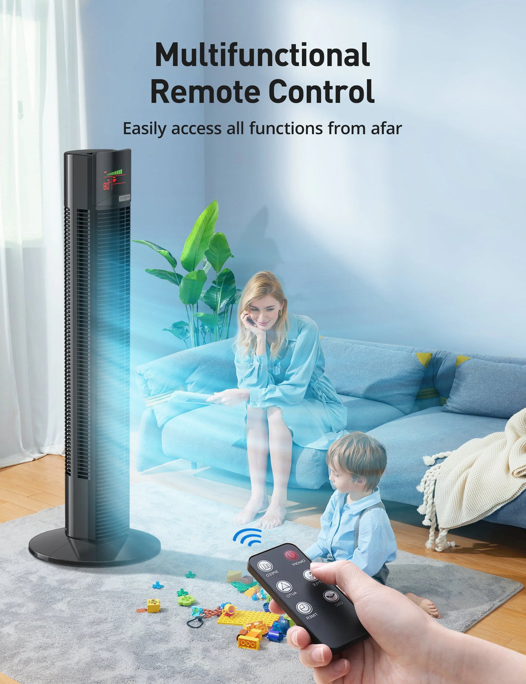 Black 36 Quiet Oscillating Bladeless Tower Fan with Remote D520119