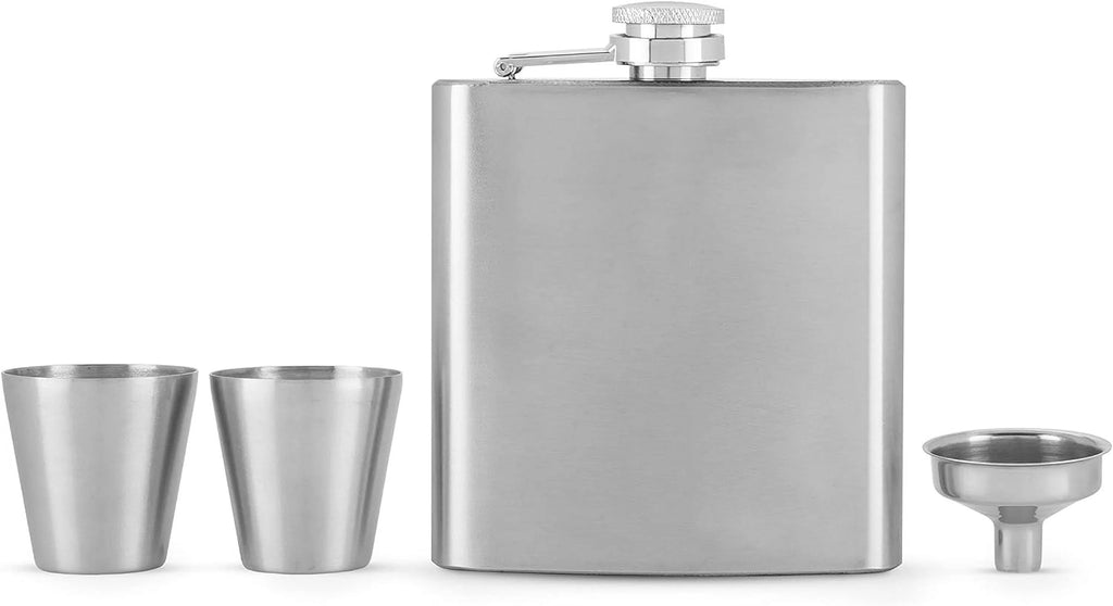 Silver Stainless Steel Flask and Shot Glass Set of 3 Z153