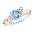 Natural Aquamarine & Diamond Ring in 14K White & Rose Gold, Size 7.5, 6mm Q781