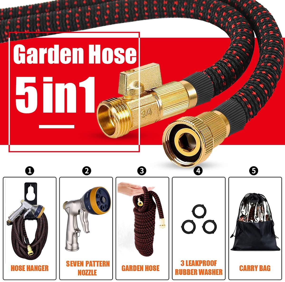 Expandable Garden Hose 100 ft with Brass Connectors Spray Nozzle Pack of 2 M791