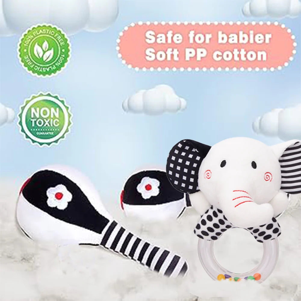 3PCS Soft High Contrast Black and White Baby Rattles O1286