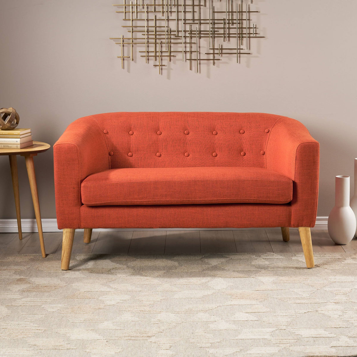 Muted Orange Fabric Mid Century Loveseat S892