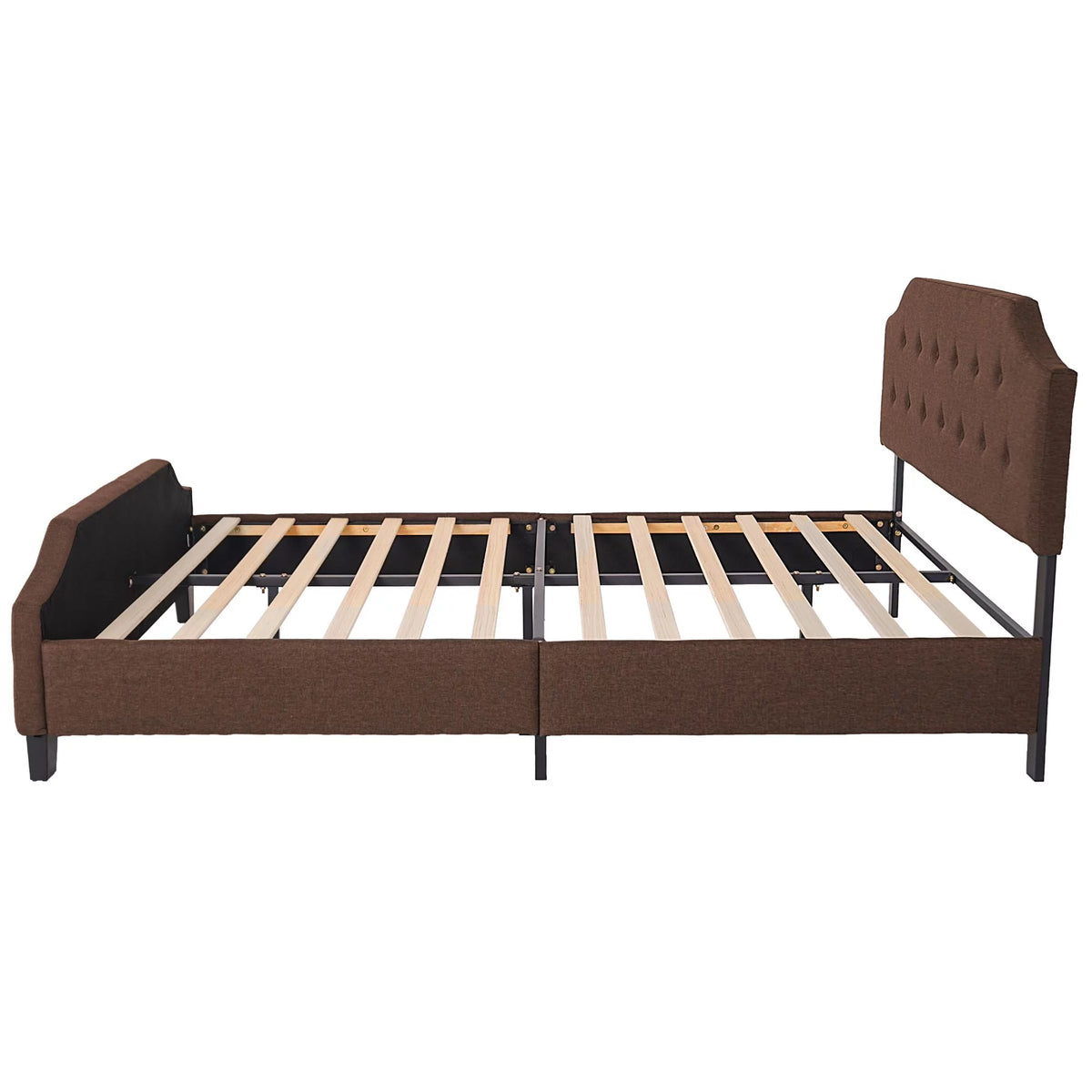 Queen Size Wood Platform Bed Frame with Headboard and Footboard Brown F7337