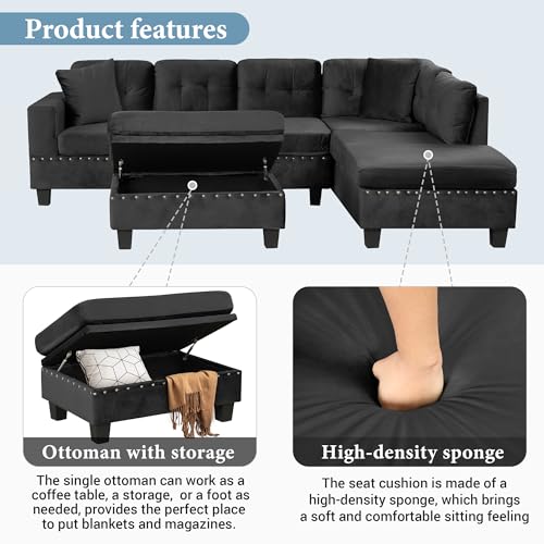 Modern L Shaped Polyester Sectional Sofa with Storage Ottoman V987221