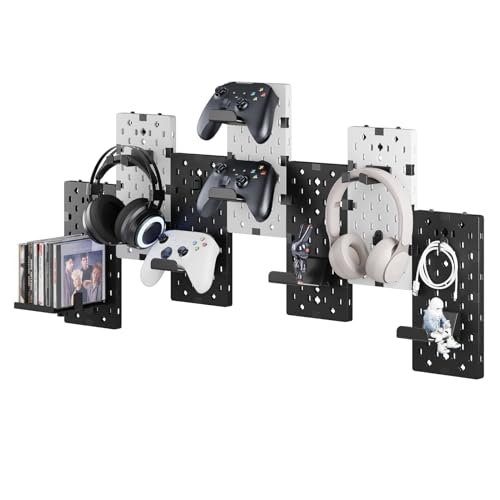 Black & Red 7pcs Pegboard Controller and Headphone Holder Wall Mount Y130120