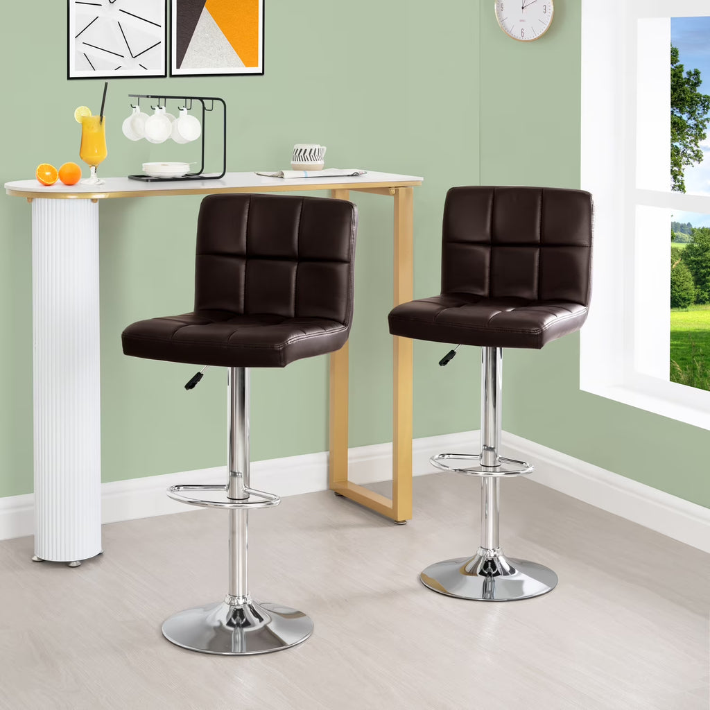 Espresso Adjustable Swivel Leather Barstool Set of 2 J1259