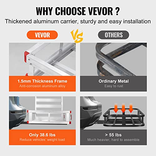 50 x 29.5 x 8.7 inch 500lbs Capacity Aluminum Hitch Cargo Carrier with Folding Ramp T534