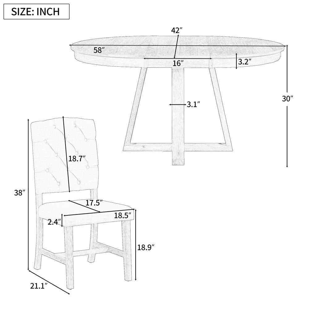 5-Piece Round Dining Set with 4 Upholstered Chairs V8559