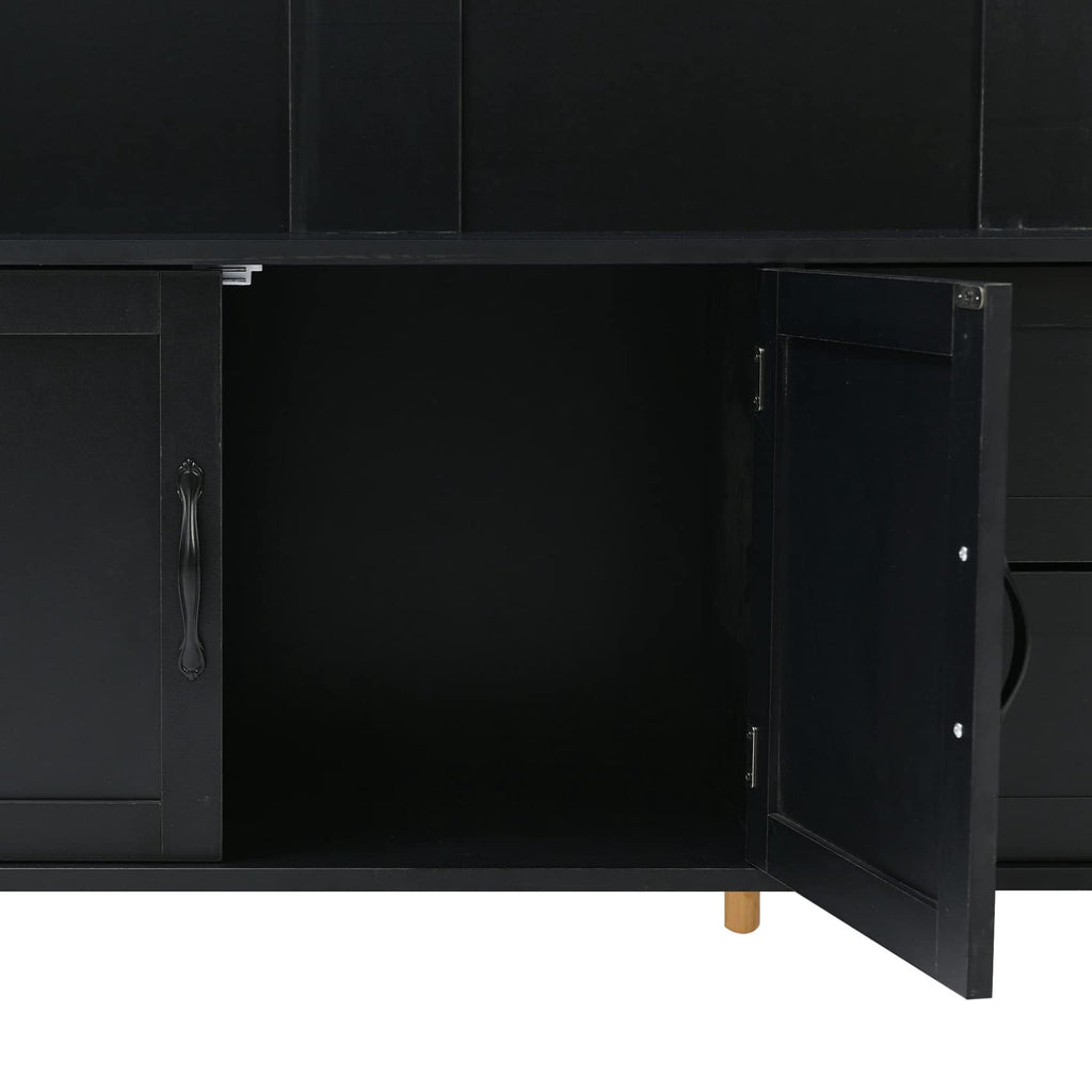 Hall Tree with Bench and Shoe Storage, Coat Rack, 2 Drawers and Shelves, 5 Hooks (Black) Y31897