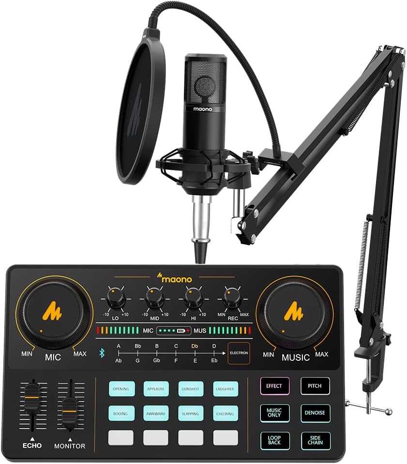 Audio Interface with DJ Mixer and Sound Card, Portable Podcast Production Studio with Microphone L506