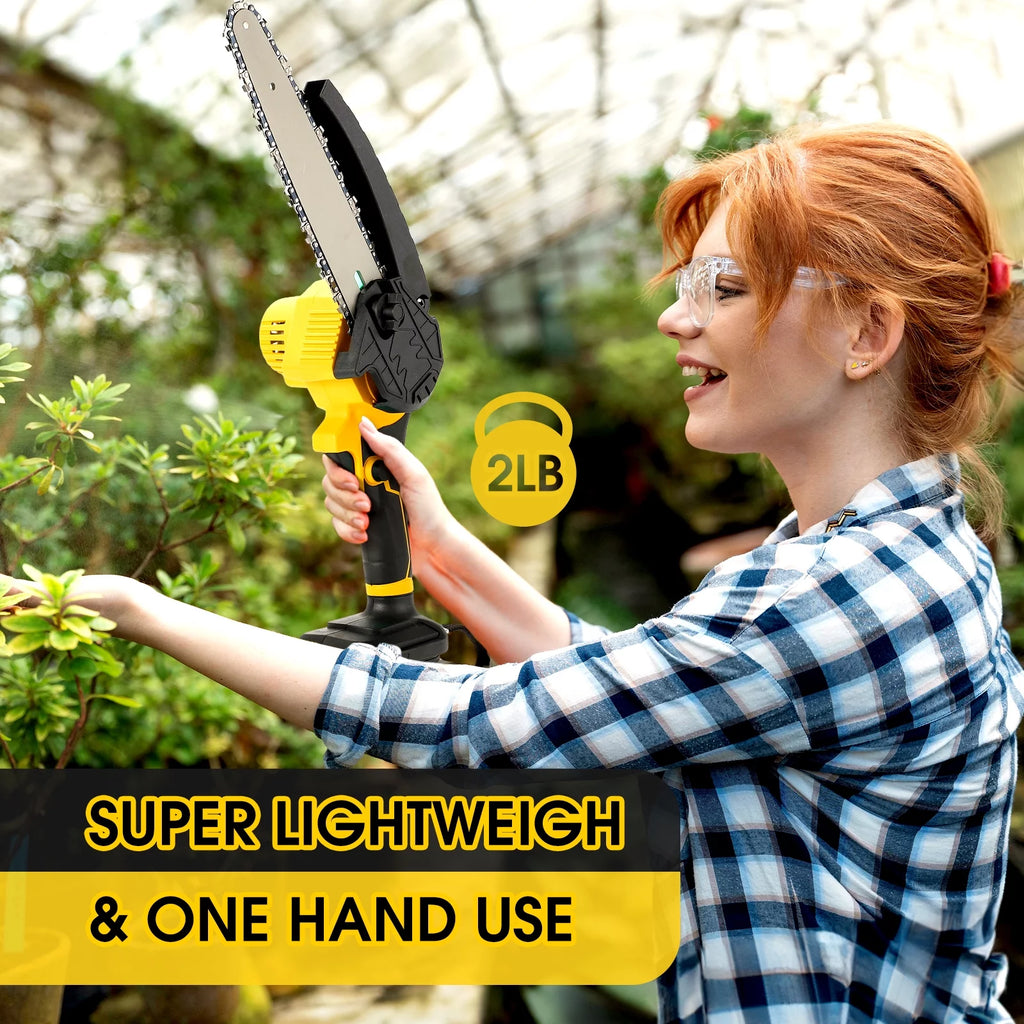 8-inch Cordless Mini Chainsaw with 2 Batteries 3 Chains G106