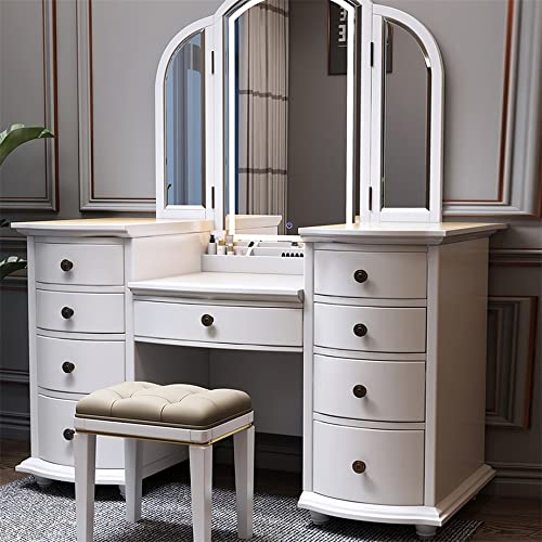 9 Drawer Vanity Table and Stool Set with LED Light U175994