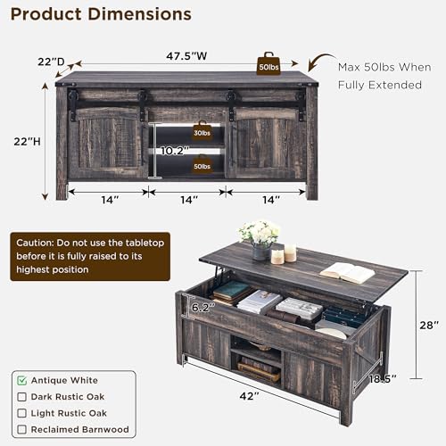 48" Lift Top Coffee Table with Sliding Door and Hidden Storage Y426282