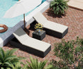 Outdoor PE Wicker Chaise Lounge Set with Cushions and Storage Table J6230
