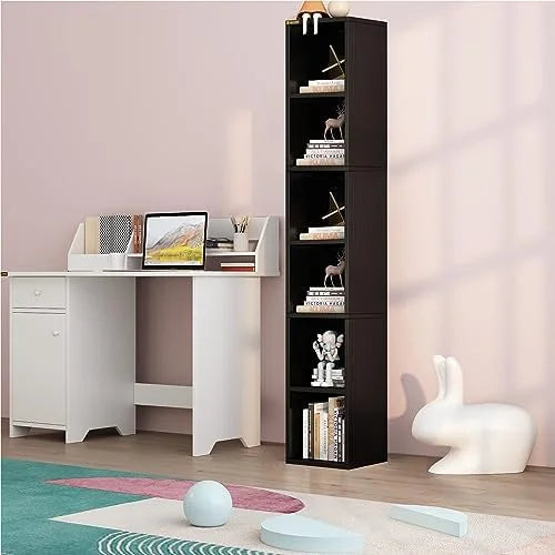 68.5" Tall Narrow Wooden Bookshelf 6 Cubes Brown K520