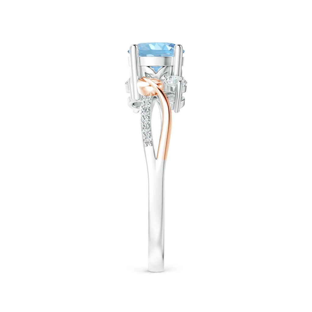 Natural Aquamarine & Diamond Ring in 14K White & Rose Gold, Size 7.5, 6mm Q781