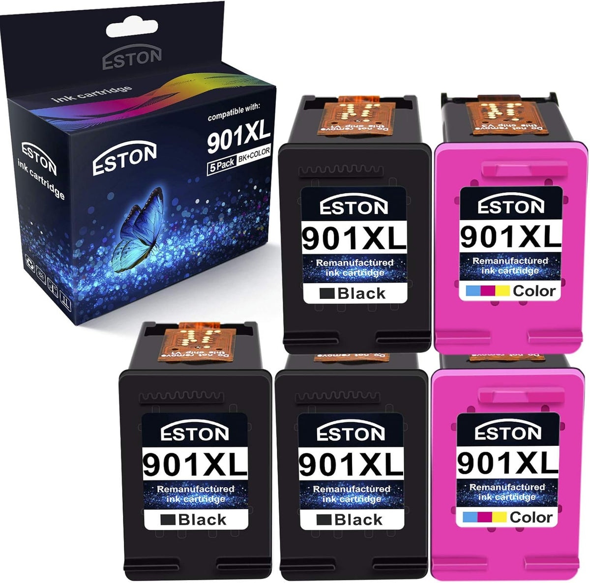 Remanufactured Ink Cartridges Black & Color 5Pack (3Black,2Color) V3074