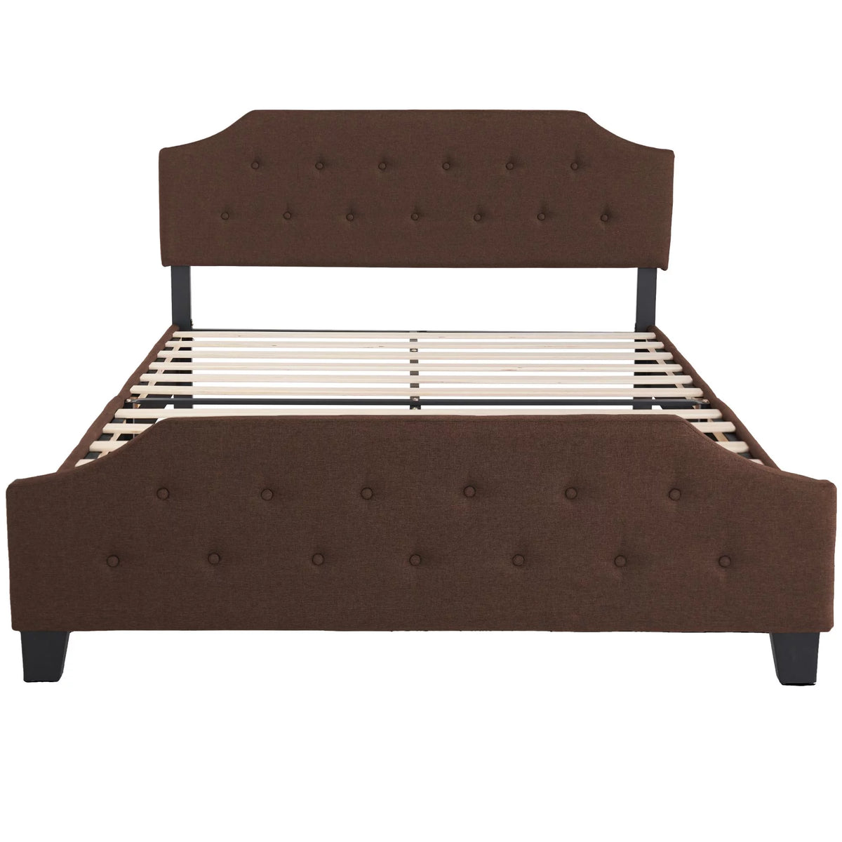 Queen Size Wood Platform Bed Frame with Headboard and Footboard Brown F7337