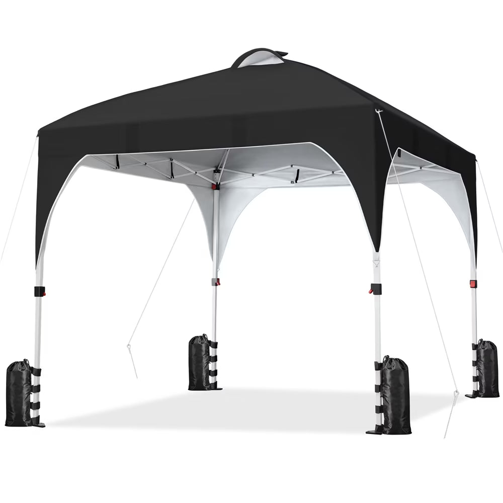Black 10×10ft Canopy Tent with 17 Solar LED Lights Q6953