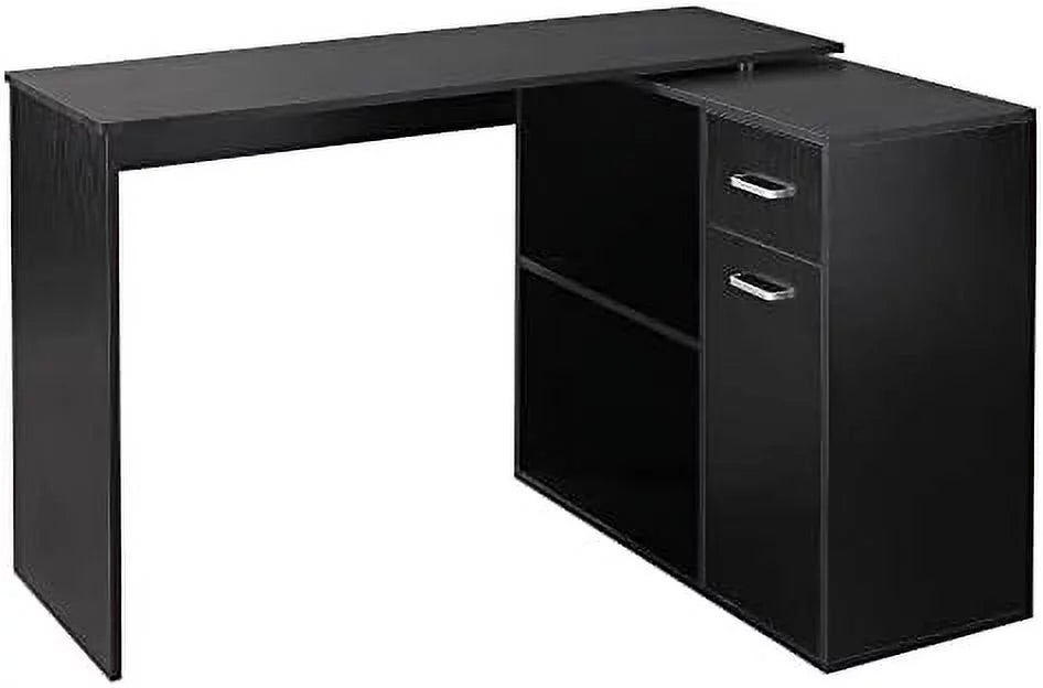 L Shaped Computer Desk with Shelves Drawer and Cabinet White Q334657