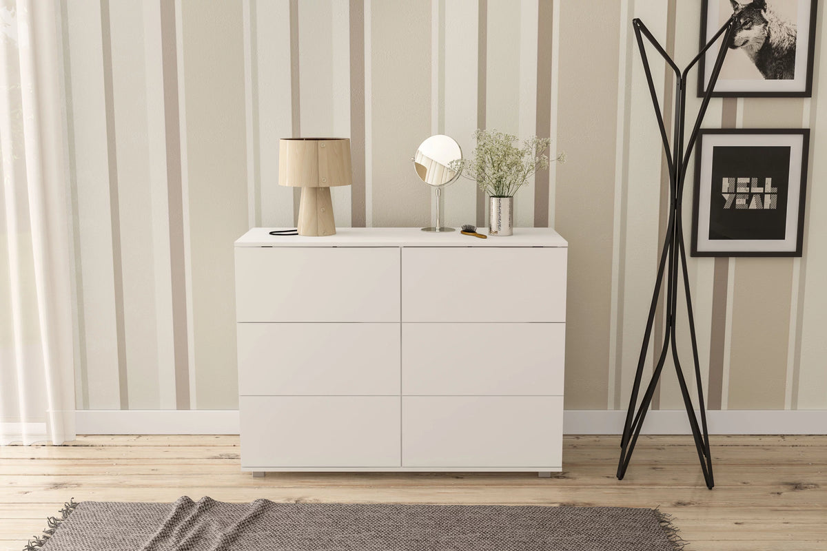 White 6 Drawer Wood Double Dresser P6610