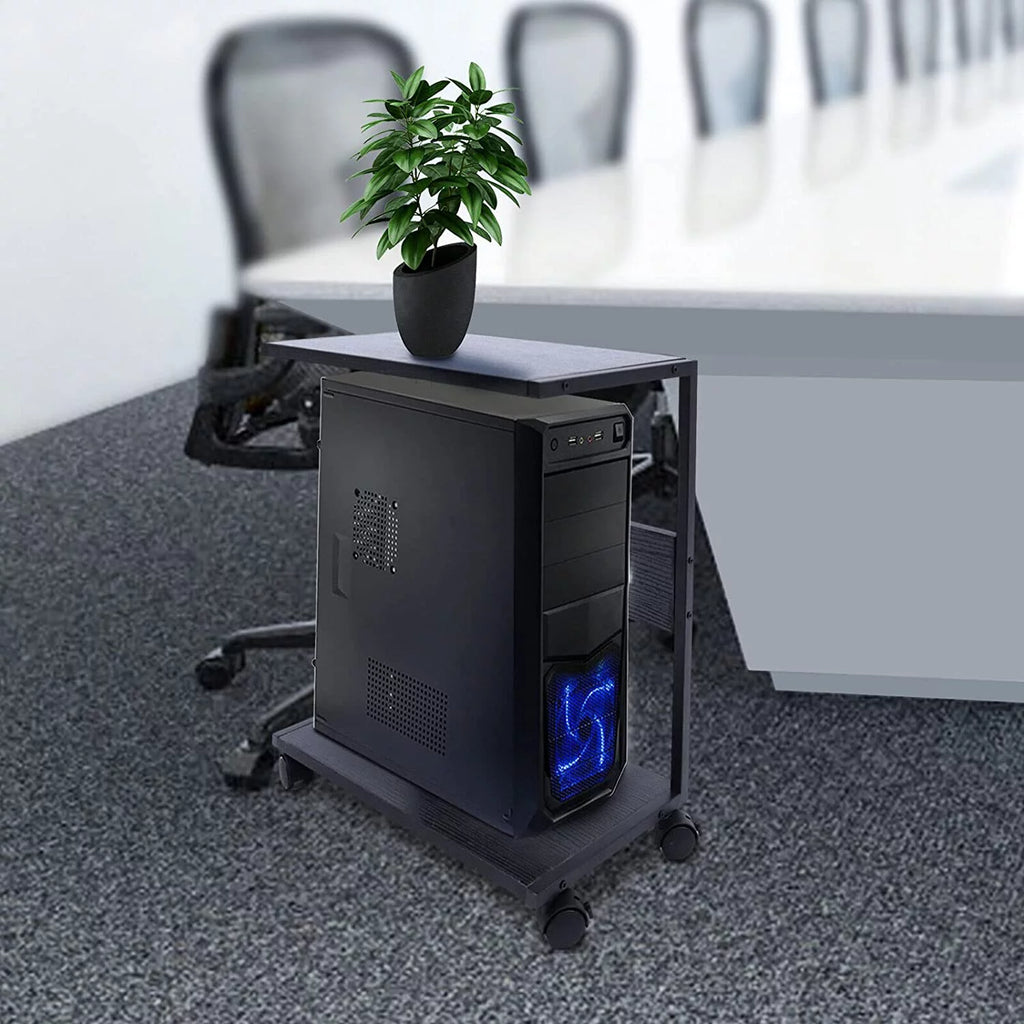 2-Tier Computer Tower Stand with Lockable Wheels F71973