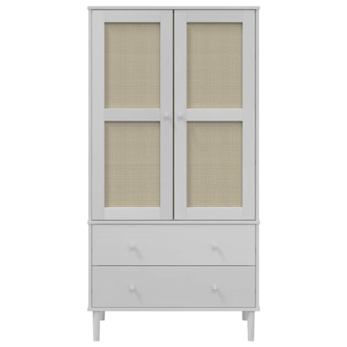 White Solid Pine Wood Wardrobe with Rattan Look Design Y7525