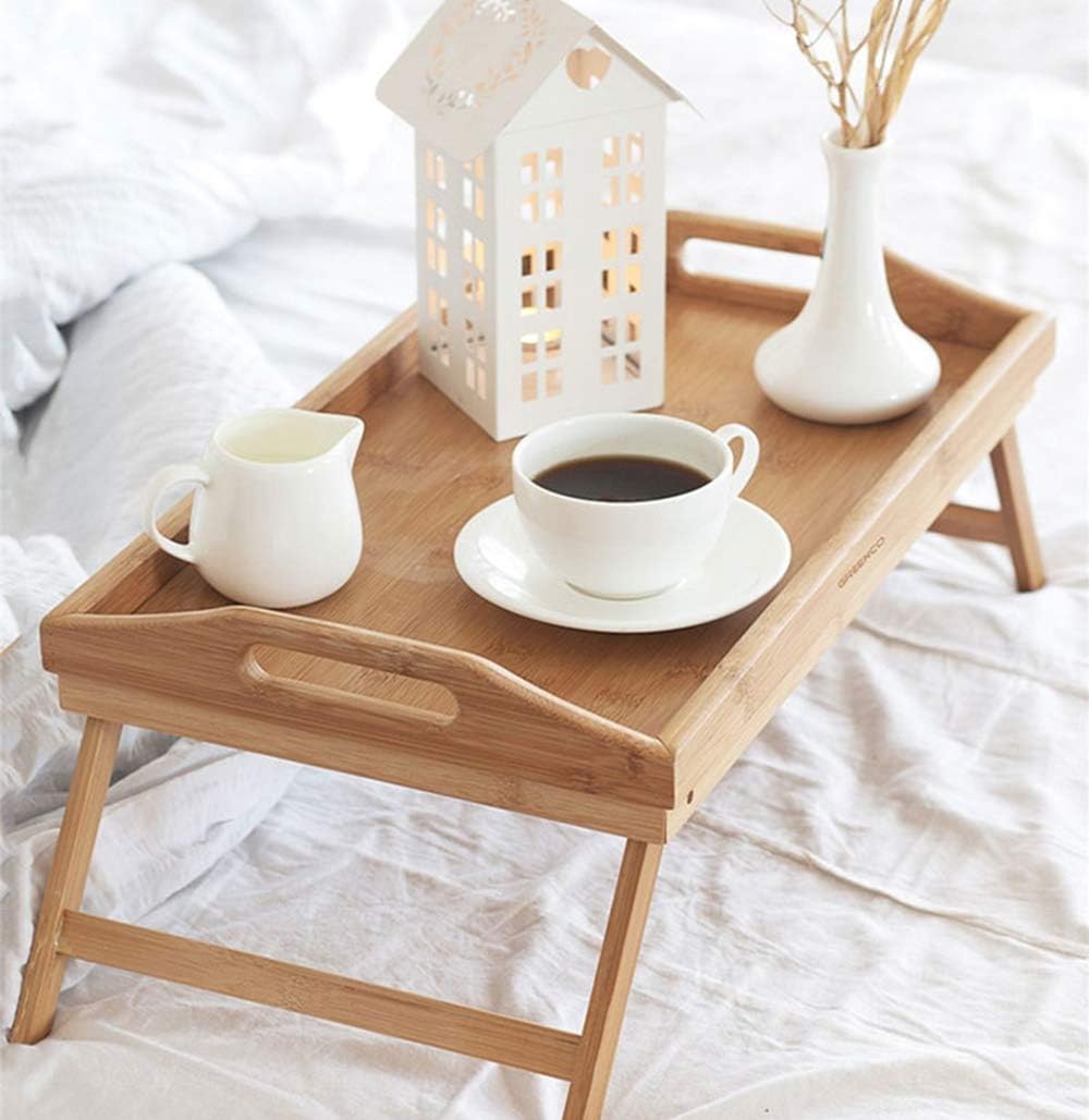 2 Pack Bamboo Foldable Breakfast Table with Legs and Handles V92964