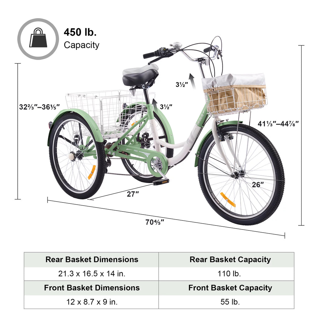 Mint White 26 Inch 7 Gears Tricycle N424