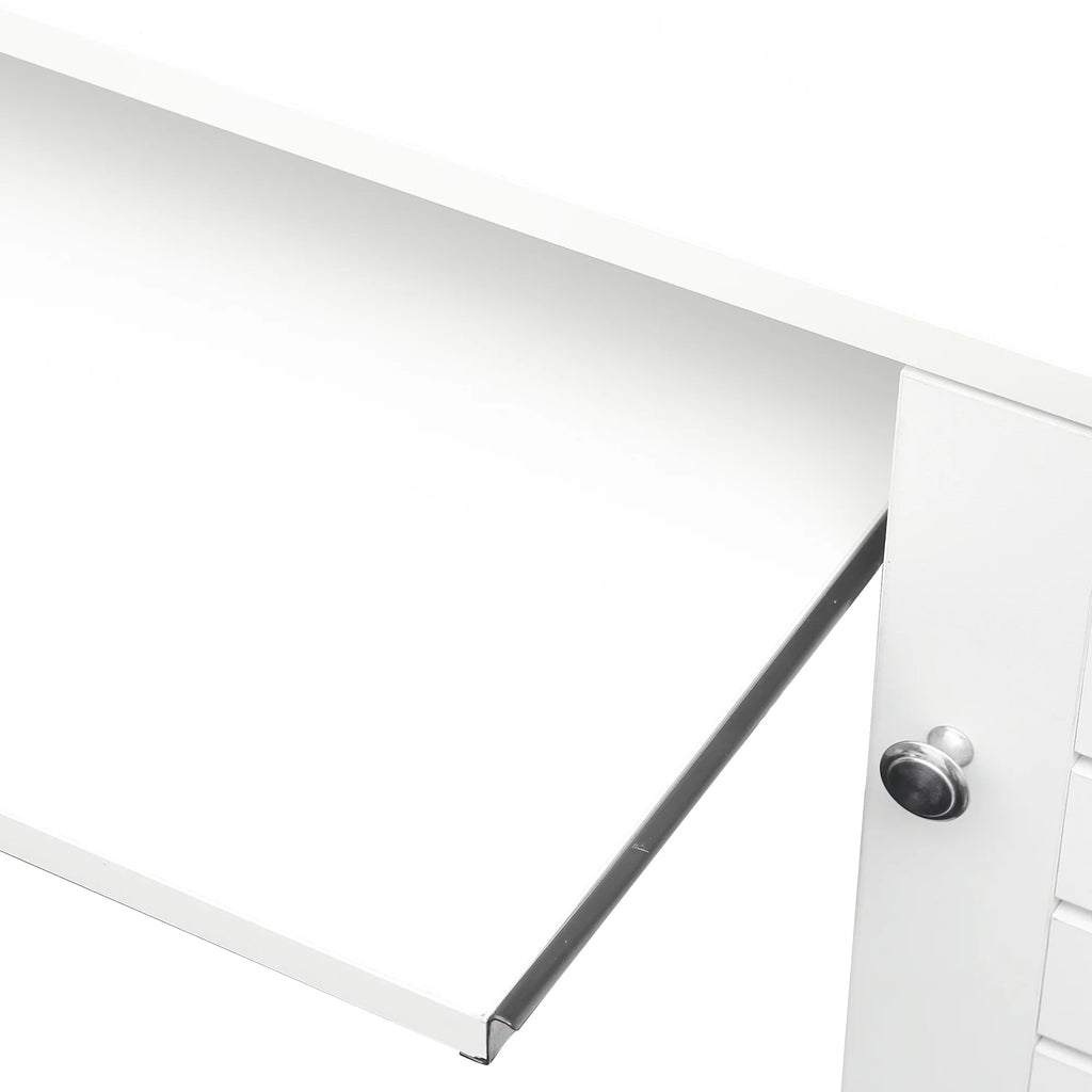 Antiqued White Computer Desk With Hutch And Keyboard Drawer E800865