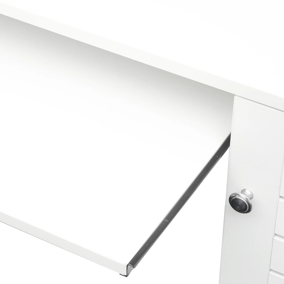 Antiqued White Computer Desk With Hutch And Keyboard Drawer E800865