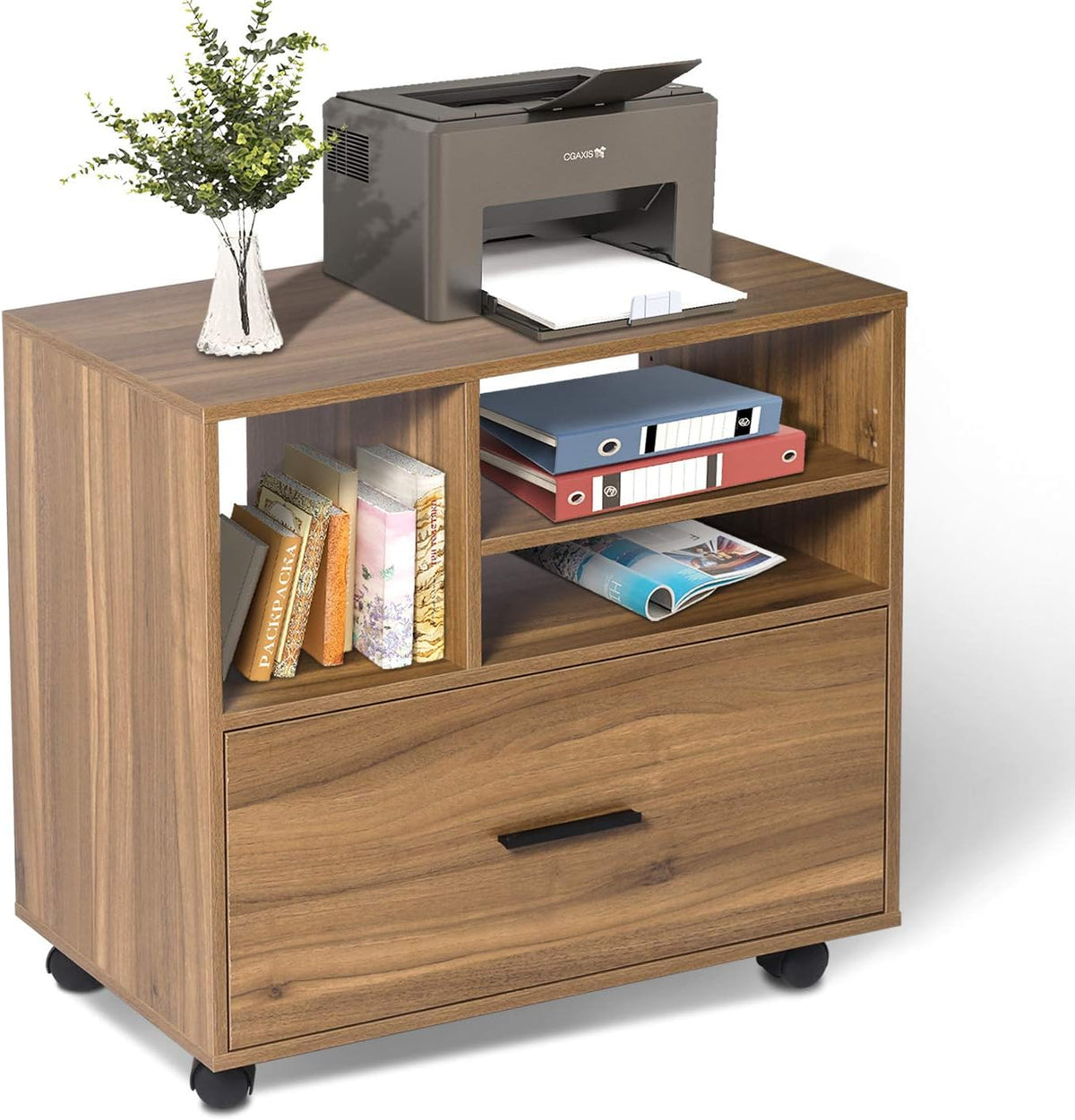 2 Drawer Wood File Cabinet with Shelves and Wheels G68015