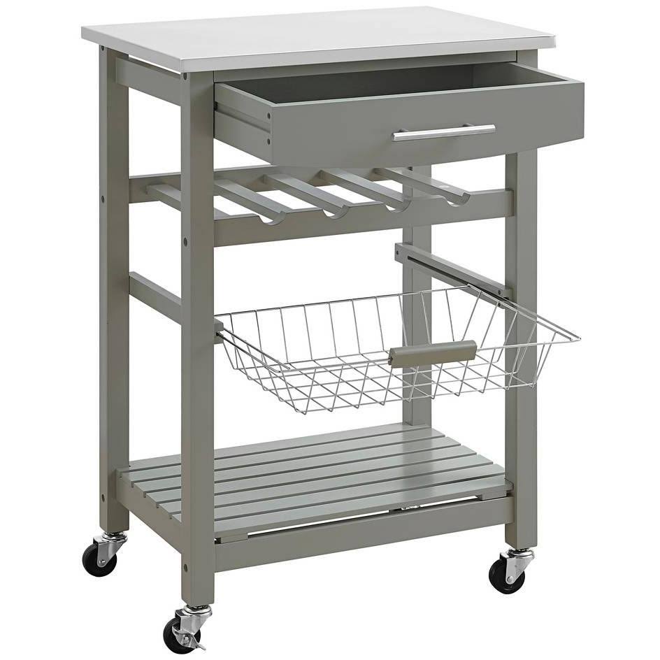 Gray Wood and Stainless Steel Kitchen Cart X3610