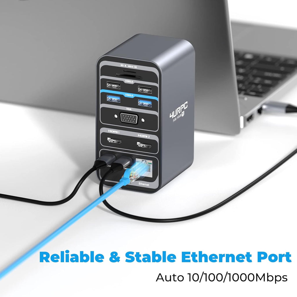 15-in-1 USB C Docking Station with Dual HDMI, VGA, USB, RJ45 V605