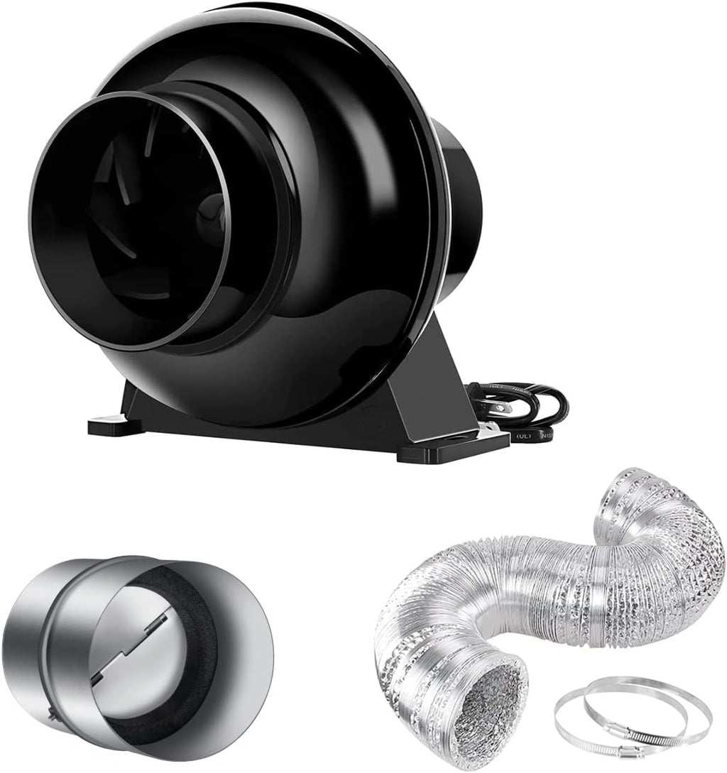 4 Inch 154 CFM Inline Ventilation Fan with Carbon Filter and Ducting K7292