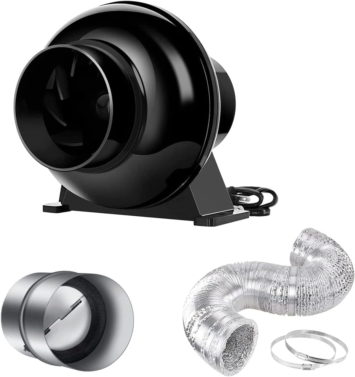4 Inch 154 CFM Inline Ventilation Fan with Carbon Filter and Ducting K7292