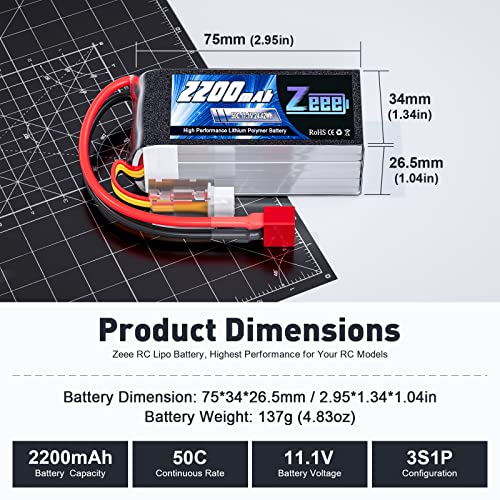 3S Lipo Battery 2200mAh 11.1V 50C Shorty Pack with T Connector (2 Pack) N362